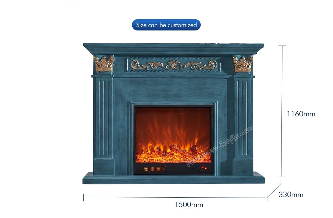 Freestanding Lake Green Mantel Portable Flame Wooden Frame Electric Heater Fireplace