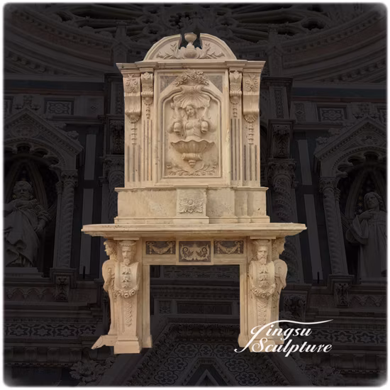 Customized Large Marble Fireplace Mantel for Villa