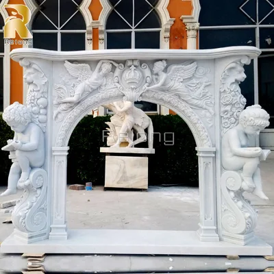 Decorazioni per la casa, Camino indipendente in marmo di pietra naturale di lusso con statua di bambino, Decorazioni per la casa e gli interni